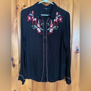 Brave Soul Black Floral Embroidered Western Shirt